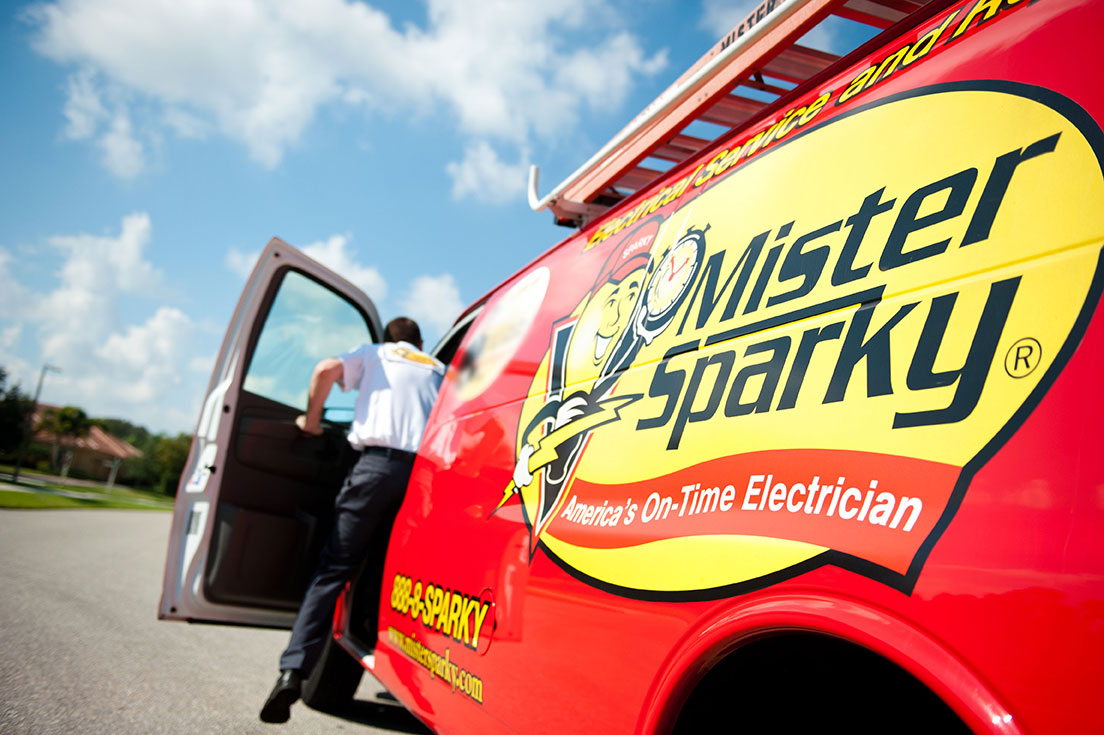 A Mister Sparky Electrician Tulsa technician is on time for a electrician appointment in Tulsa, OK.