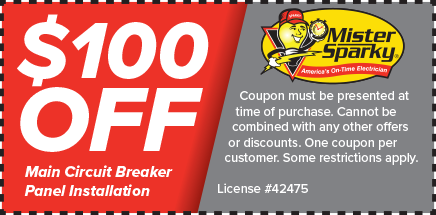 Save $100 off your main circuit breaker panel installation with coupons from Mister Sparky!