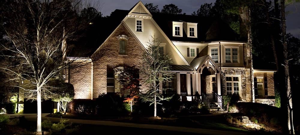 A professional yard is a step away with accent lighting.